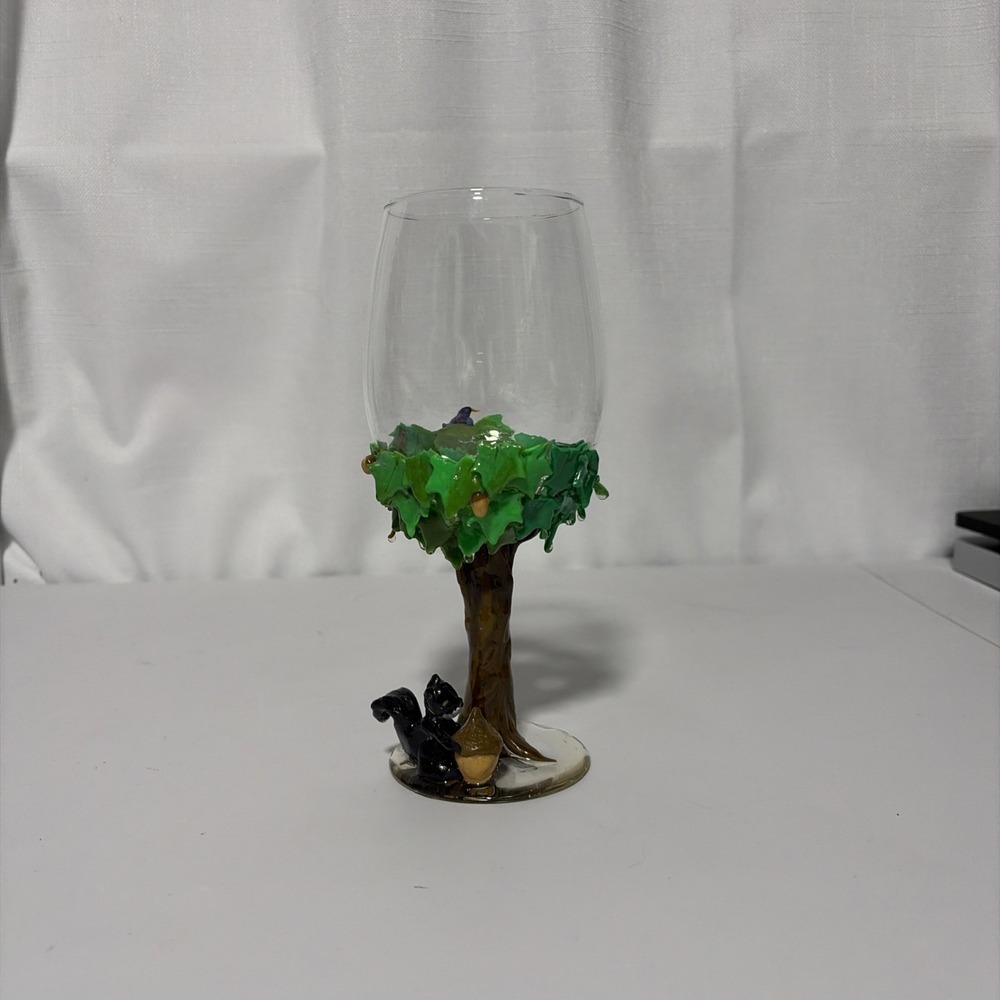 Resin Decorated Wine Glass Nature Squirrel Tree One Of A Kind Multicolor